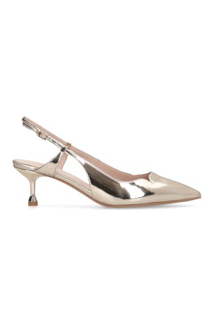 Metallic faux-leather sling back