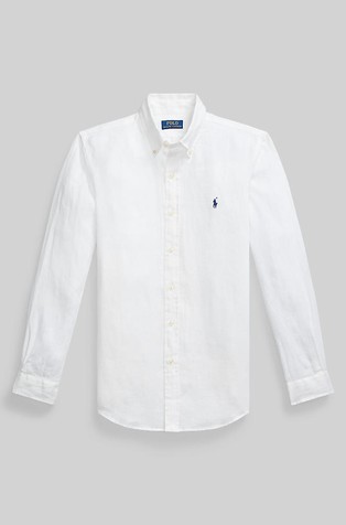 RALPH LAUREN Custom Fit Linen Shirt Ceramic White 4