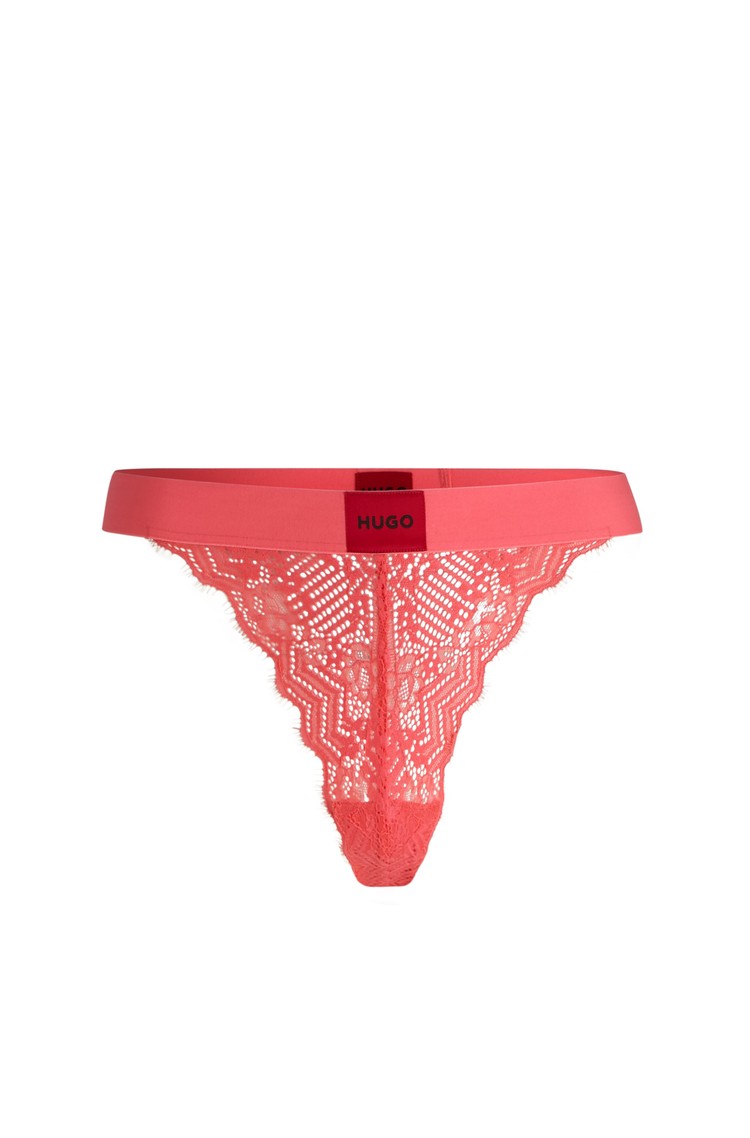 HUGO BOSS Lace thong with red logo label Light Red 
