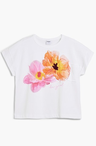 Majica s kratkimi rokavi in cvetličnim vzorcem z vezeninami