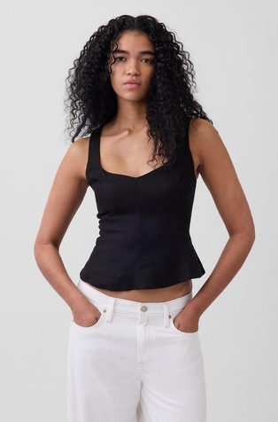 Linen-Blend Peplum Top