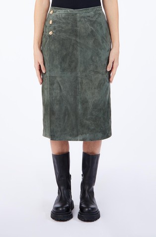 Suede wrap midi skirt