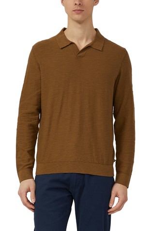 Cotton knit polo with flame yarn structure