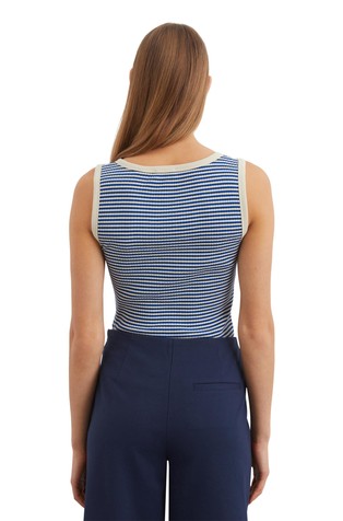 MARC O'POLO Črtasta majica brez rokavov iz bombažne mešanice Modra - Blue / White 2