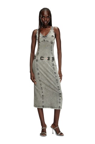 Sleeveless midi dress with denim effect