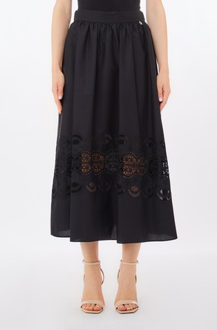 Flared cotton skirt with perforated pattern