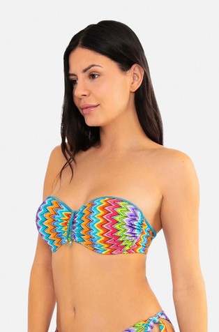 Underwired bandeau bikini top with zigzag print