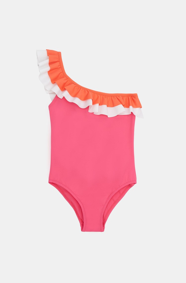 BENETTON Enodelne kopalke z eno naramnico Roza - Pink/White/Orange 