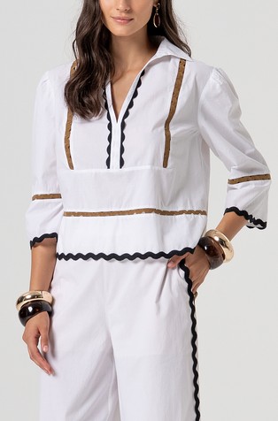 Bombažna bluza s kontrastnimi črtami