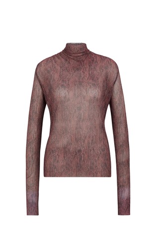 High-neck top in plissé tulle