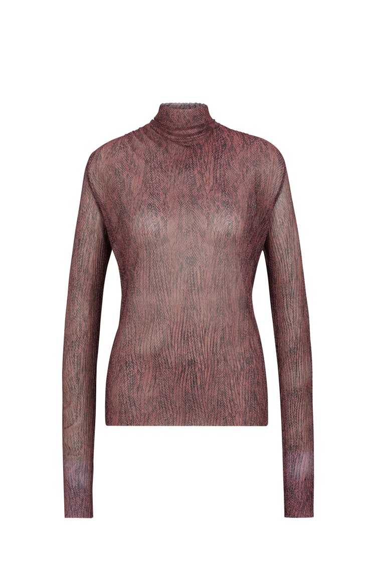 HUGO BOSS High-neck top in plissé tulle Brown / Multi 