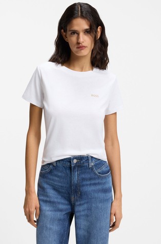 Slim fit bombažna majica z barvno ujemajočim logotipom