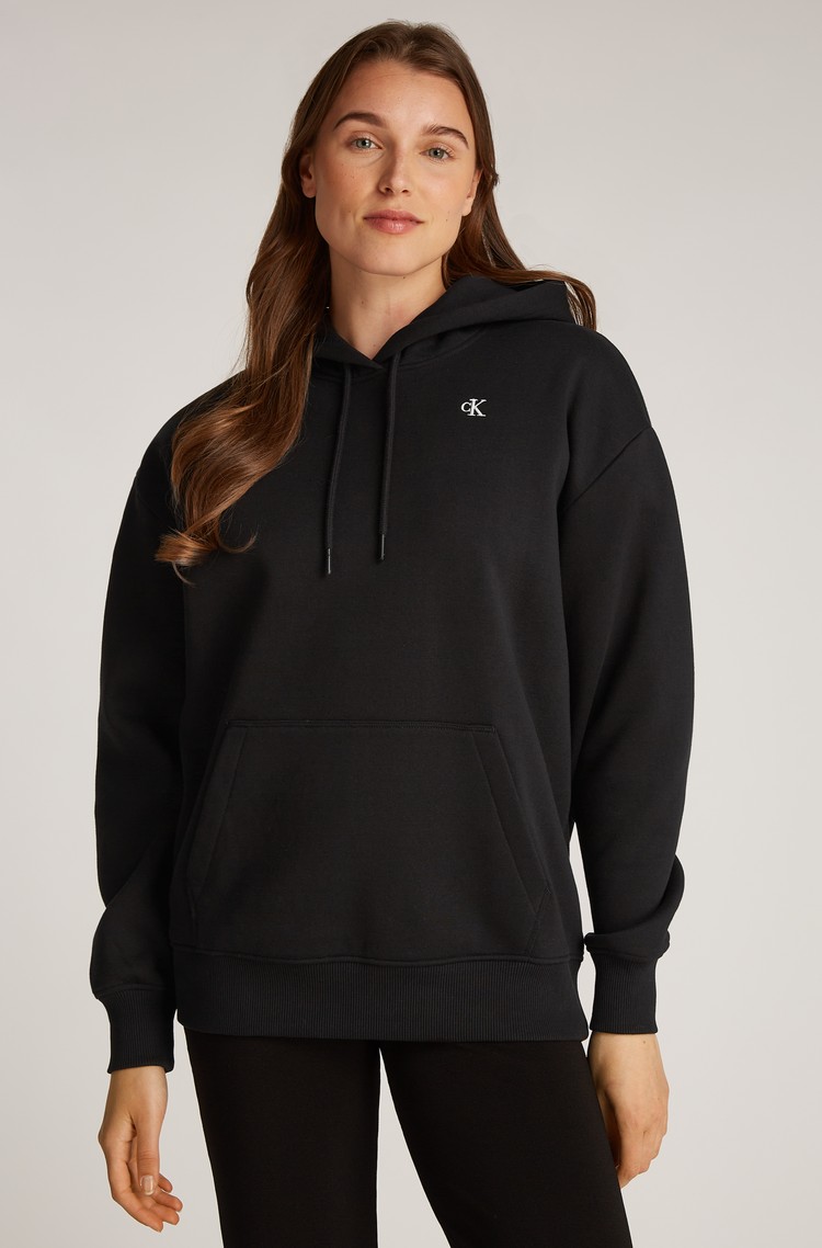 CALVIN KLEIN Relaxed fit pulover s kapuco in logotipom zadaj Črna - Black 