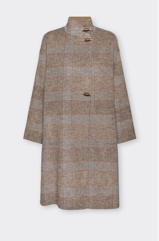 Checked wool blend coat