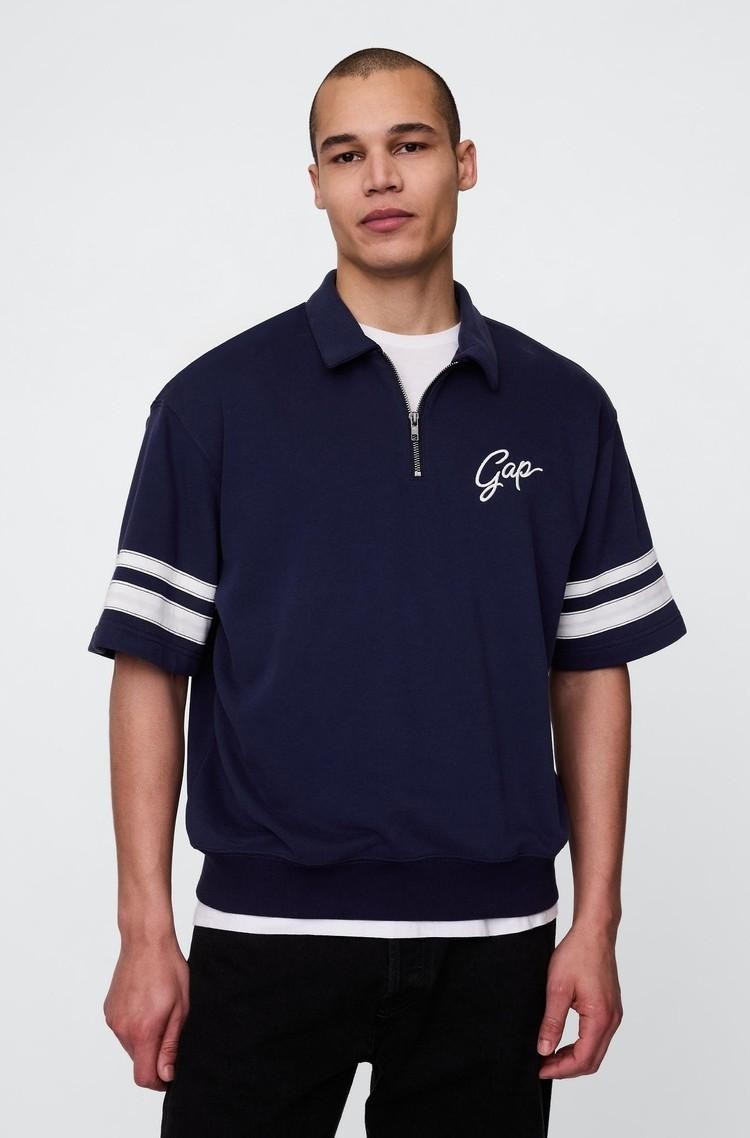 GAP Moški pulover s kratkimi rokavi in delno zadrgo Modra - Navy Uniform 
