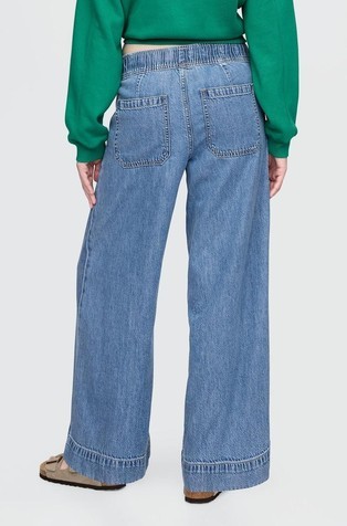 GAP Ženske UltraSoft baggy jeans hlače z gubami Modra - Medium Indigo 4