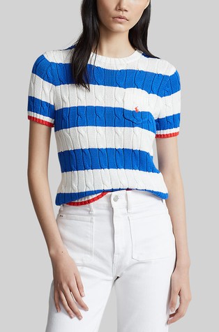 POLO RALPH LAUREN Cable-Knit Cotton Short-Sleeve Sweater