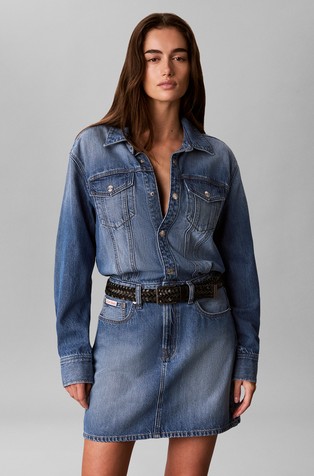 Relaxed Denim Trucker Shirt Dress