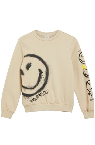 Smiley® pulover s potiskom spredaj in na rokavu