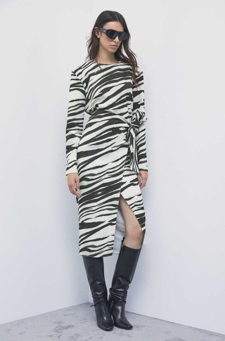 Zebra print faux wrap midi dress