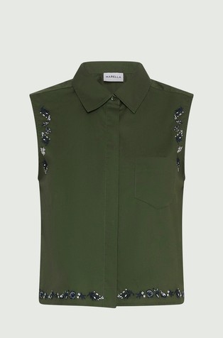 MARELLA Sleeveless shirt with shiny embroideries Green 4