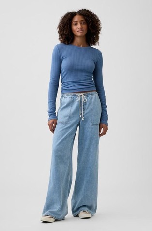 Ženske široke jeans hlače z elastičnim pasom