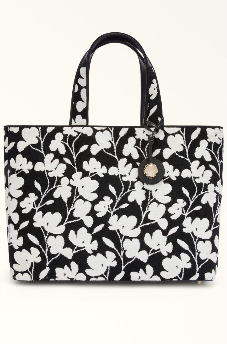 FURLA Velika tote torba iz plišaste tkanine Črna - Toni Nero/White 