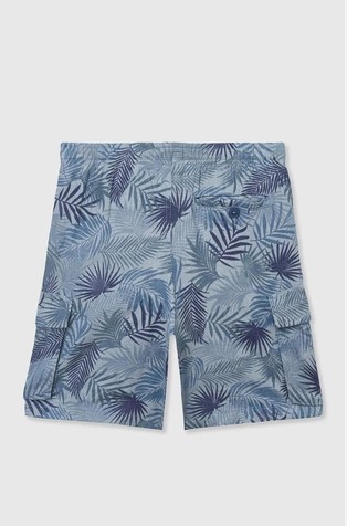 BENETTON Linen-blend cargo bermudas with pattern Blue 2