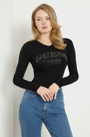 Rhinestones logo body in stretch viscose