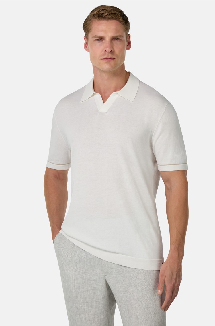 BOGGI MILANO Cotton Crêpe Knit Polo Shirt White 