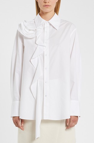 Rose appliqué and flounced cotton shirt
