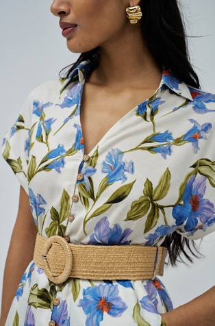 SALSA JEANS Shirt dress with floral pattern Beige / Blue 5