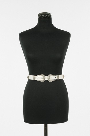 Leather belt with double buckle