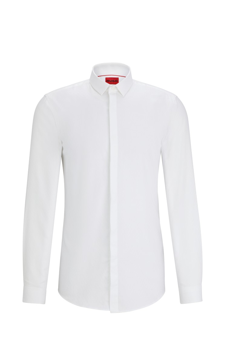 HUGO BOSS Slim-fit shirt in cotton jacquard Open White 