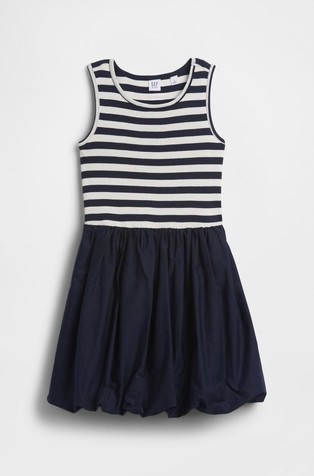 Obleka iz kombinacije tkanin z balonastim krilom za deklice