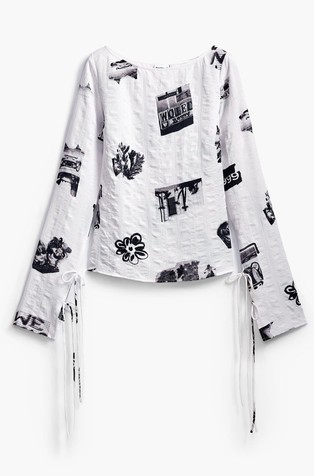 DESIGUAL Teksturirana bluza z vzorcem in pentljami Bela - White / Black 7