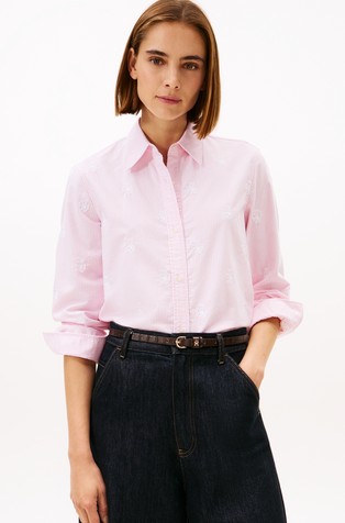 Relaxed fit črtasta Oxford srajca z vezeninami