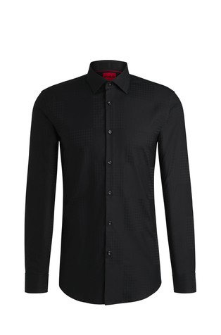 Slim fit bombažna srajca z žakarskim vzorcem šahovnice