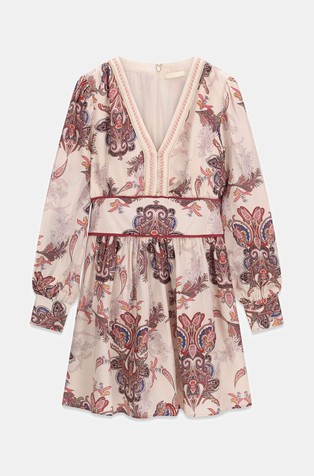 Mini dress with long sleeves and pattern