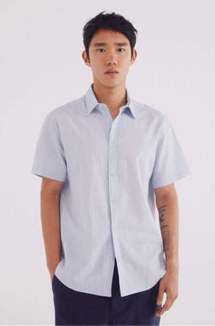 Cotton and linen blend shirt with short sleeves