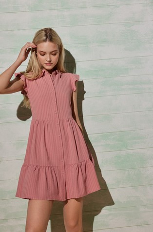 Mini shirt dress with ruffle