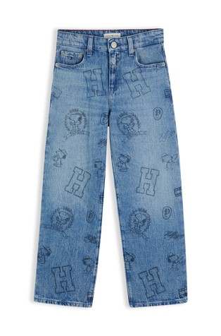 Snoopy® loose fit jeans hlače s potiskom in spranim videzom