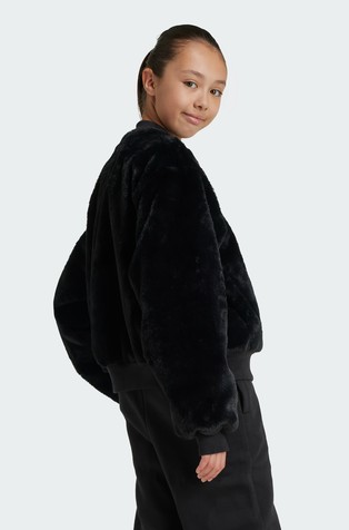 ADIDAS Glam kosmatena jakna s svetlečim logotipom Črna - Black 2