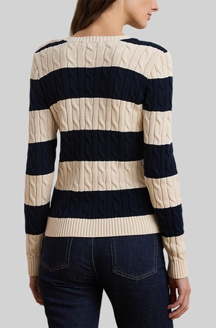 RALPH LAUREN Pleten črtast pulover z dekorativnimi gumbi Bež - Mascarpone Cream/Lauren Navy 2
