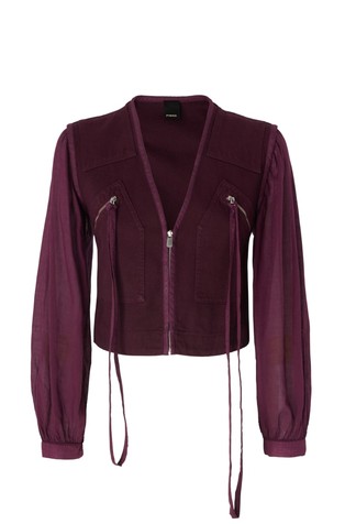 Cropped canvas blouse with sheer sleeves