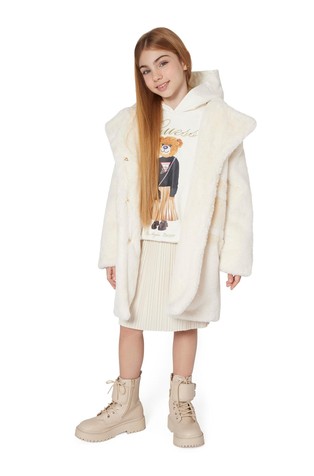 Back Logo Faux Fur Coat