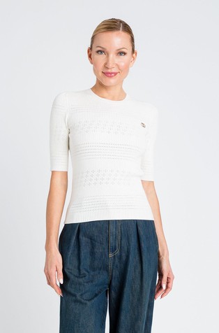 Viscose-blend knit short-sleeved jumper