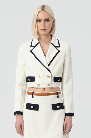 Jacquard short jacket with contrast details