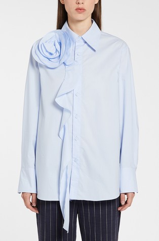 Rose appliqué and flounced cotton shirt