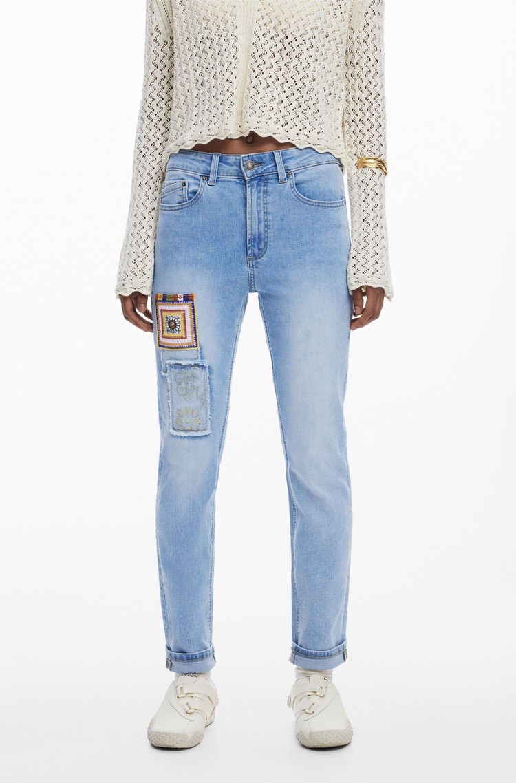 DESIGUAL Jeans hlače z našitki Modra - Blue 